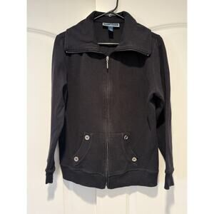 Karen Scott Full Zip Cardigan/Sweatshirt size L Black Athletic Wear Ribbed
